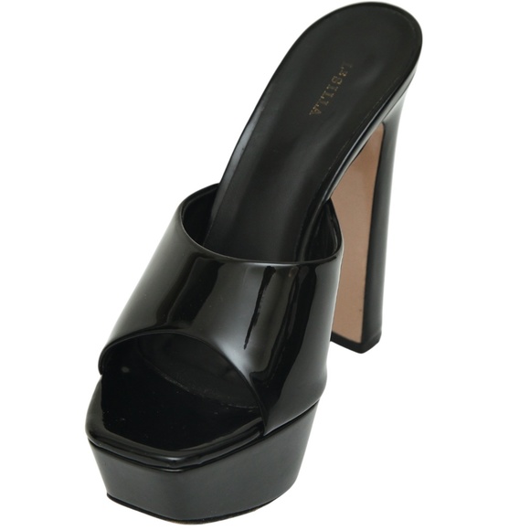 LE SILLA Black Patent Leather RESORT Mule Sandal Platform Heel Slip On 38 $790 - Picture 2 of 10